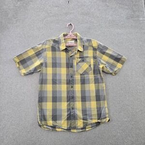 Simms Men Button Up Shirt M Yellow Plaid Outdoor Casual Gorpcore Short